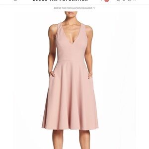 Dress the Population Pink Blush Catalina Fit & Flare Sleeveless Dress Size Large